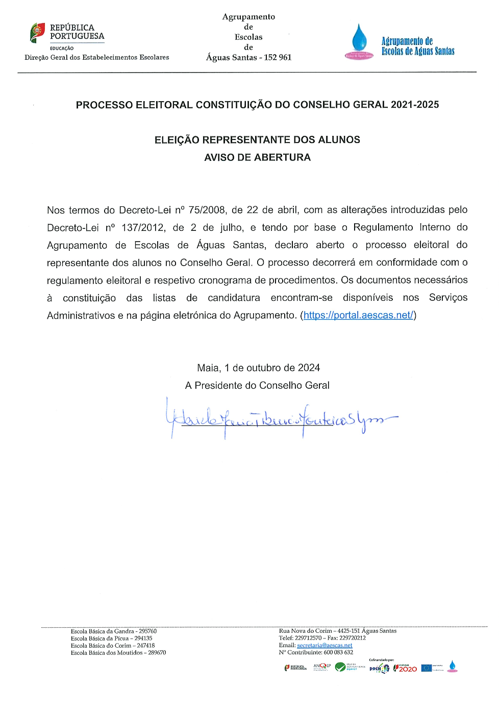 CG Eleição Representante dos Alunos Aviso Abertura