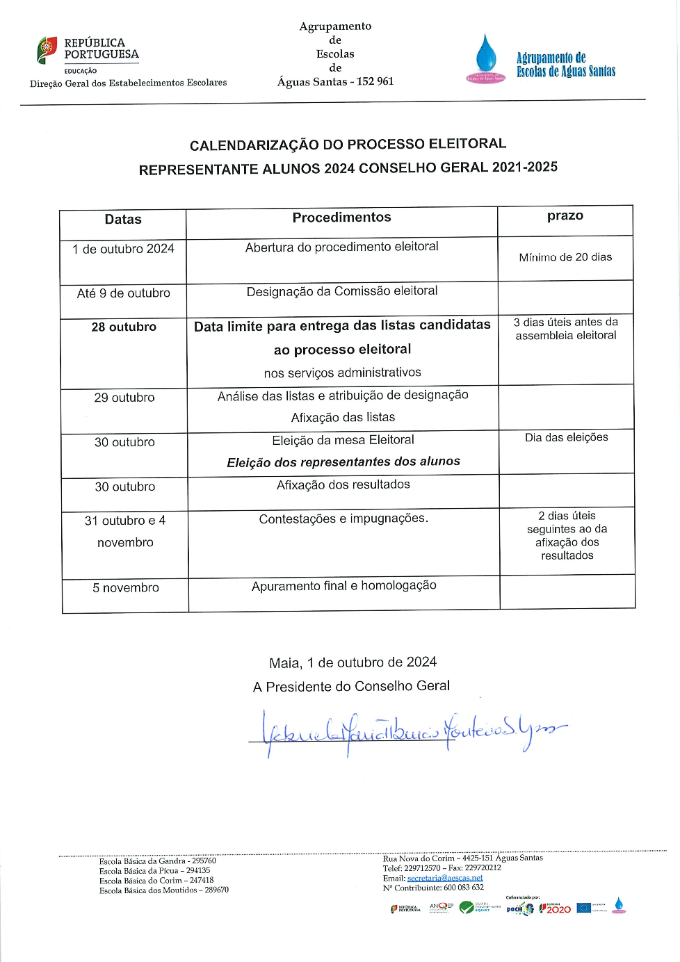 CG Eleição Representante dos Alunos Calendarização